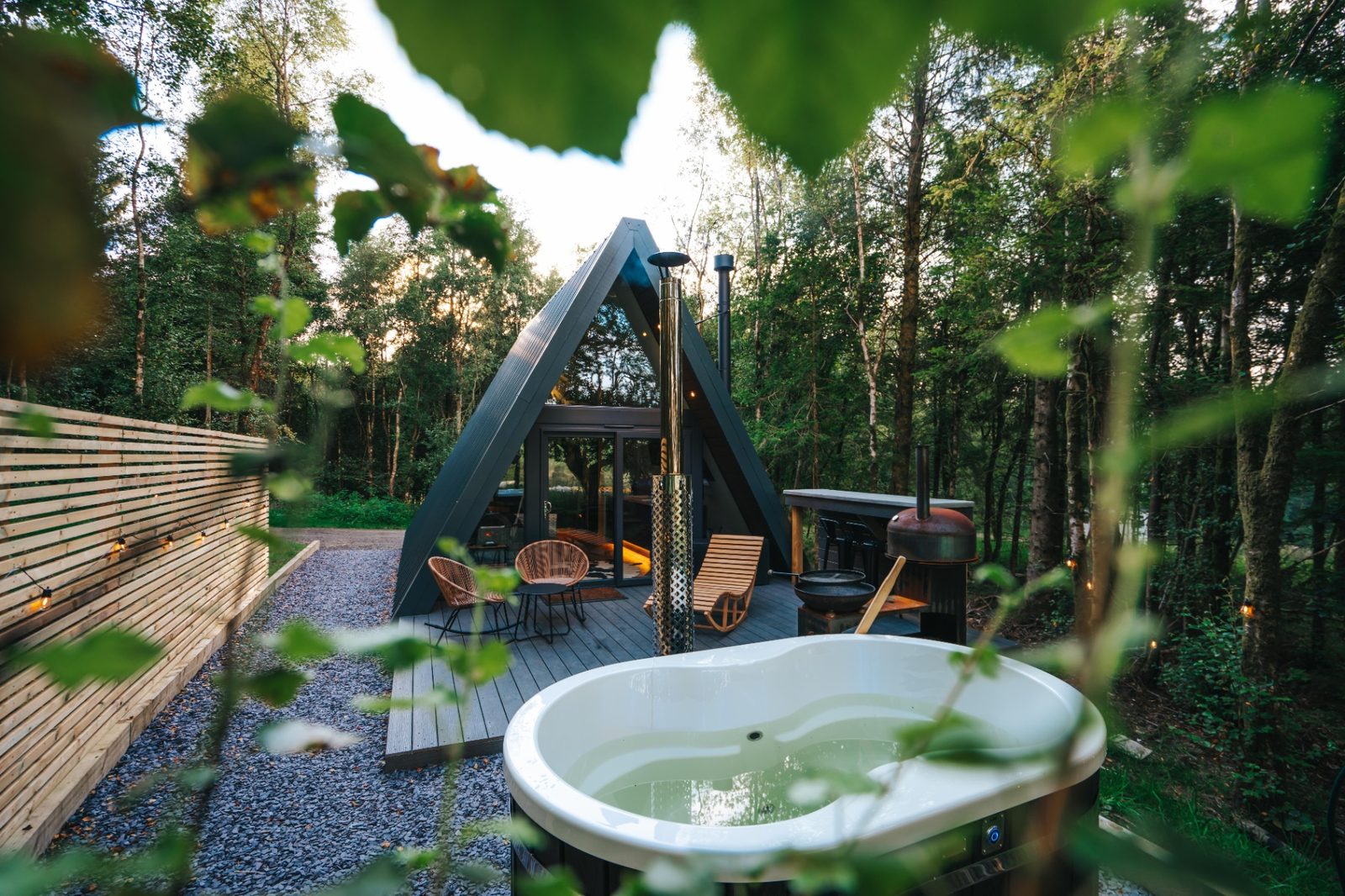 Garn Prys A-frame cabin in the woodland